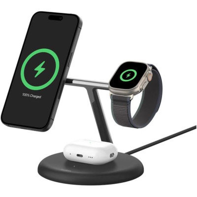 Belkin Зарядний пристрій бездротовий 3в1 Magnetic Qi2 15Вт, чорний