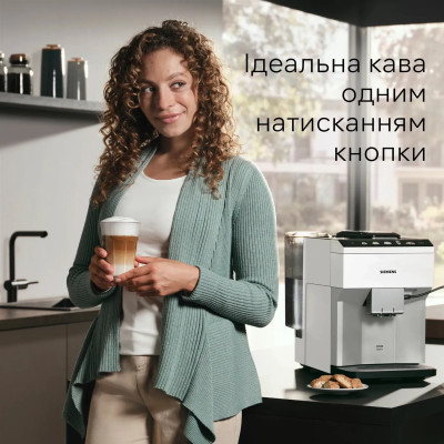 Siemens Кавомашина 1.9л, зерно + мелена, автомат.капучинатор, авторецептів - 10, білий Siemens Кавомашина 1.9л, зерно + мелена, автомат.капучинатор, авторецептів - 10, білий