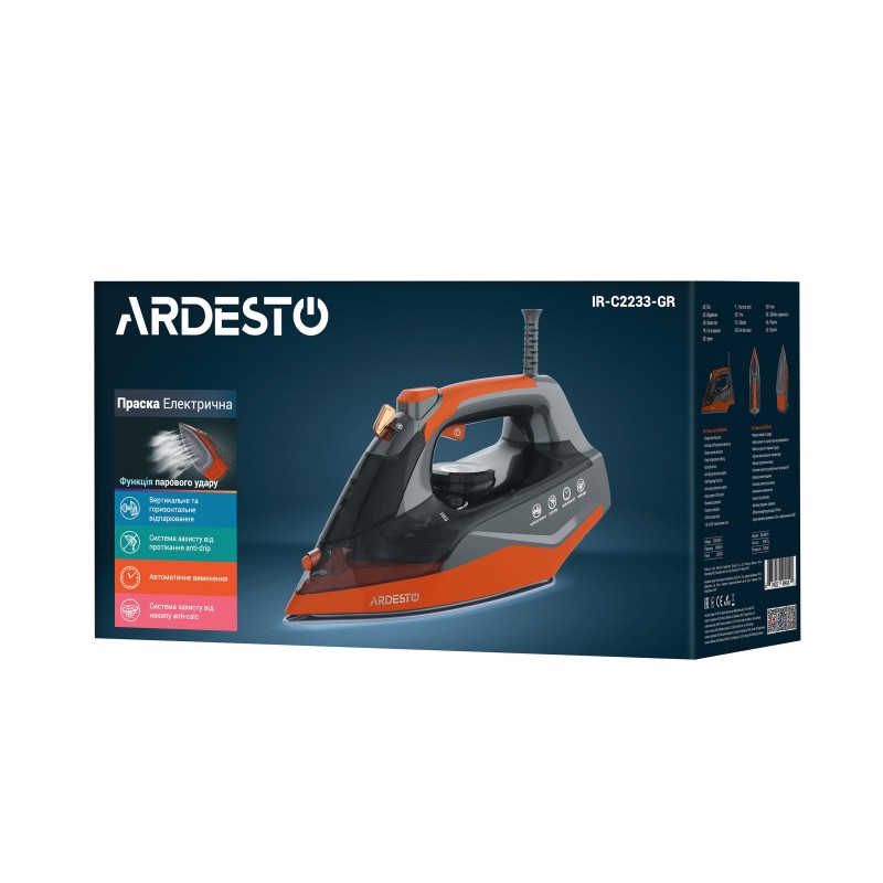 ARDESTO Праска IR-C2233-GR, 2200Вт, 340мл, керам. підошва, чорно-помаранчевий