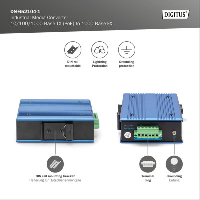 Digitus Медіаконвертор Industrial Gigabit PoE+ PSE, RJ45, SFP