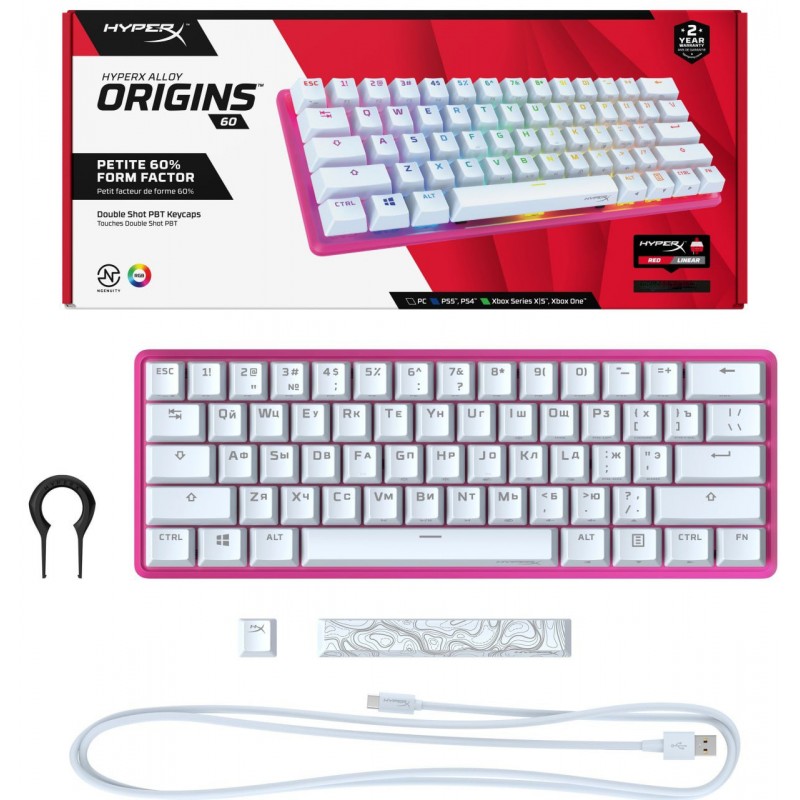 HyperX Клавіатура Alloy Origin 60 Red USB RGB ENG/RU, Pink