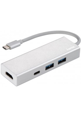 HAMA USB-C хаб Aluminium 2x USB-A, USB-C, HDMI Silver