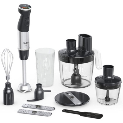 Tefal Блендер заглибний Quickchef+, 1000Вт, 4в1, чаша-800мл, чопер-500мл, кухонний комбайн 5в1, турборежим, сіро-чорний