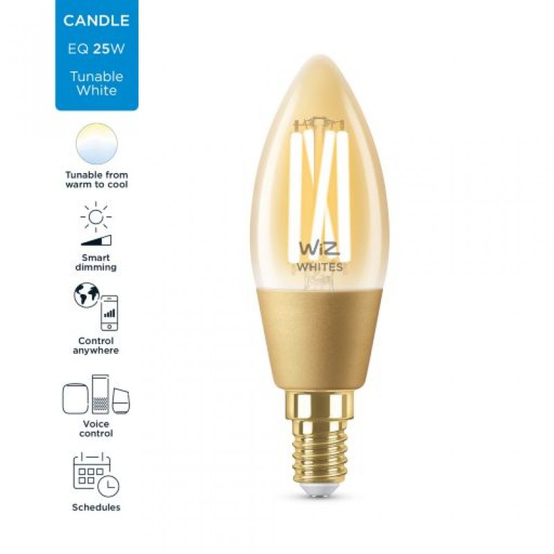 WiZ Лампа розумна E14, 4.9W, 25W 370Lm, C35, 2000-5000K, філаментна, Wi-Fi