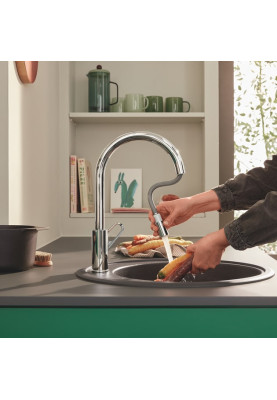 Grohe Змішувач для кухні QuickFix Start Flow, довж.виливу - 215мм, поворотний/витяжний, 1важіль, хром