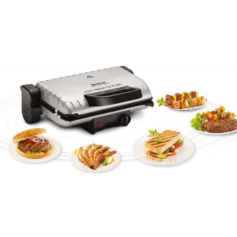 Tefal Гриль прижимний MinuteGrill 1600Вт, темп. режимів-3, з`ємні пластини, розкриття на 180°, метал