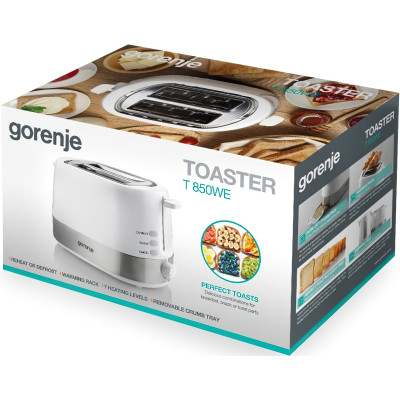 Gorenje Тостер, 850Вт, пластик / метал, функц. розморож, автовідключення, білий
