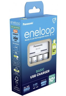 Panasonic Зарядний пристрій Basic Charger USB+ Акумулятор Eneloop NI-MH AA 2000 мАг, 4 шт.