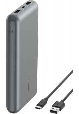 Belkin Акумулятор портативний літій-іонний Power Bank 20000мА·год, 15Вт, 2хUSB-A/USB-C, cірий