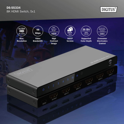 Digitus Відеокомутатор UHD HDMI (INx5 – OUTx1), 8K