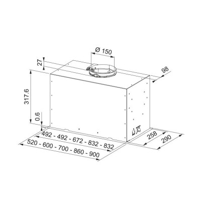 Franke Витяжка вбудовувана, 70см, 1250м.куб/год, Box Flush Basic FBFE LG A70, cвітло-сірий