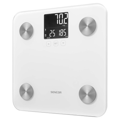 Sencor Ваги підлогові SBS6025WH, 180 кг, 3хААА, скло, білий