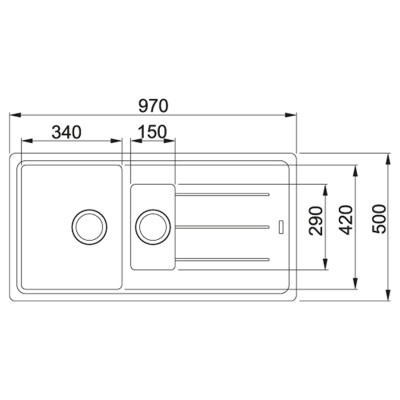Franke Мийка кухонная Basis фраграніт, прямокут., з крилом, 970х500х200мм, чаша - 2, врізна, бежевий