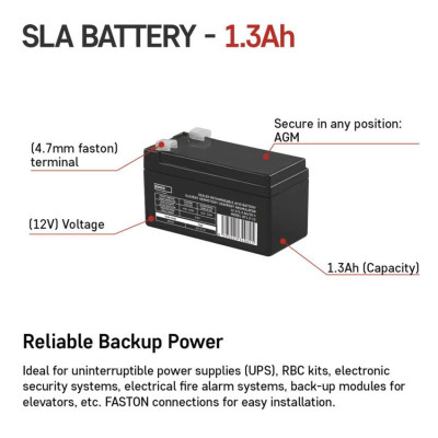 Акумуляторна батарея EMOS B9652, AGM, 12V, 1.3Ah, fast 4,7mm Акумуляторна батарея EMOS B9652, AGM, 12V, 1.3Ah, fast 4,7mm