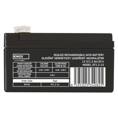Акумуляторна батарея EMOS B9652, AGM, 12V, 1.3Ah, fast 4,7mm Акумуляторна батарея EMOS B9652, AGM, 12V, 1.3Ah, fast 4,7mm