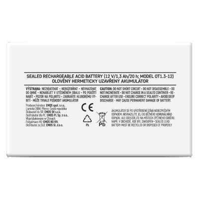 Акумуляторна батарея EMOS B9652, AGM, 12V, 1.3Ah, fast 4,7mm Акумуляторна батарея EMOS B9652, AGM, 12V, 1.3Ah, fast 4,7mm