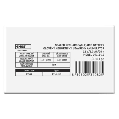 Акумуляторна батарея EMOS B9652, AGM, 12V, 1.3Ah, fast 4,7mm Акумуляторна батарея EMOS B9652, AGM, 12V, 1.3Ah, fast 4,7mm