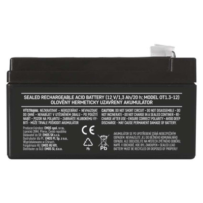 Акумуляторна батарея EMOS B9652, AGM, 12V, 1.3Ah, fast 4,7mm Акумуляторна батарея EMOS B9652, AGM, 12V, 1.3Ah, fast 4,7mm