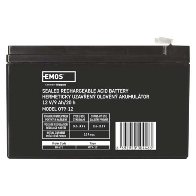 Акумуляторна батарея EMOS B9675, AGM, 12V, 9Ah, fast 6,3mm Акумуляторна батарея EMOS B9675, AGM, 12V, 9Ah, fast 6,3mm