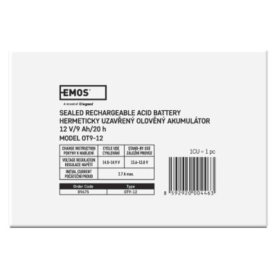 Акумуляторна батарея EMOS B9675, AGM, 12V, 9Ah, fast 6,3mm Акумуляторна батарея EMOS B9675, AGM, 12V, 9Ah, fast 6,3mm
