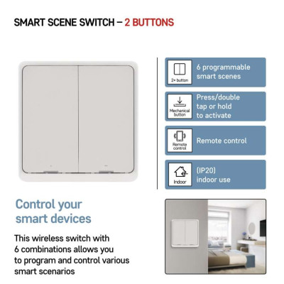Розумний вимикач EMOS H5012 GoSmart 2 кнопки, білий Розумний вимикач EMOS H5012 GoSmart 2 кнопки, білий