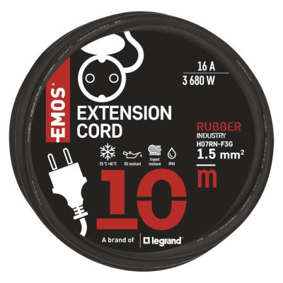Мережевий подовжувач Emos P01810 1 розетка 10 м 1,5 мм² IP44 гума/неопрен Мережевий подовжувач Emos P01810 1 розетка 10 м 1,5 мм² IP44 гума/неопрен