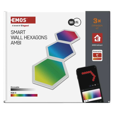 Комплект розумного світлодіодного освітлення EMOS ZIW223R HEXAGON 3 частини, 1,8 Вт, RGBIC, WIFI Комплект розумного світлодіодного освітлення EMOS ZIW223R HEXAGON 3 частини, 1,8 Вт, RGBIC, WIFI