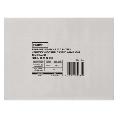 Акумуляторна батарея EMOS B9683, 12V, 26Ah, AGM, L2 Акумуляторна батарея EMOS B9683, 12V, 26Ah, AGM, L2