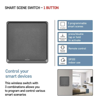Розумний вимикач EMOS H5014 GoSmart 1 кнопка, чорний Розумний вимикач EMOS H5014 GoSmart 1 кнопка, чорний