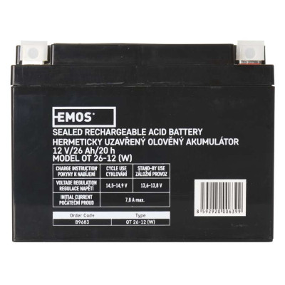 Акумуляторна батарея EMOS B9683, 12V, 26Ah, AGM, L2 Акумуляторна батарея EMOS B9683, 12V, 26Ah, AGM, L2