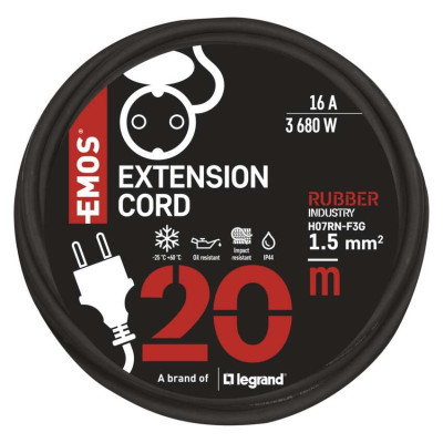 Мережевий подовжувач Emos P01820 1 розетка 20 м 1,5 мм² IP44 гума/неопрен Мережевий подовжувач Emos P01820 1 розетка 20 м 1,5 мм² IP44 гума/неопрен