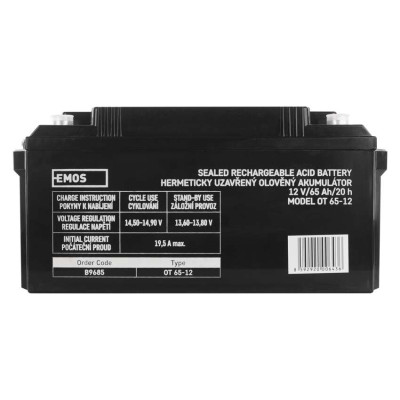 Акумуляторна батарея EMOS B9685, AGM, 12V, 65Ah, M8 Акумуляторна батарея EMOS B9685, AGM, 12V, 65Ah, M8