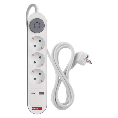 Мережевий подовжувач Emos P1322PD 3 розетки 2 м 1,5 мм² USB-A USB-C Мережевий подовжувач Emos P1322PD 3 розетки 2 м 1,5 мм² USB-A USB-C