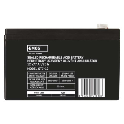 Акумуляторна батарея EMOS B9691, AGM, 12V, 7Ah, fast 4,7mm Акумуляторна батарея EMOS B9691, AGM, 12V, 7Ah, fast 4,7mm