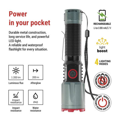 Ліхтар акумуляторний Emos P3121 1200 Lm 2200 mAh метал фокус