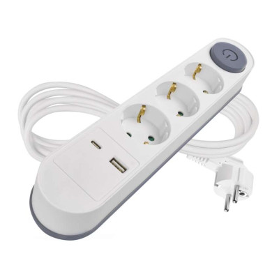 Мережевий подовжувач Emos P1322PD 3 розетки 2 м 1,5 мм² USB-A USB-C