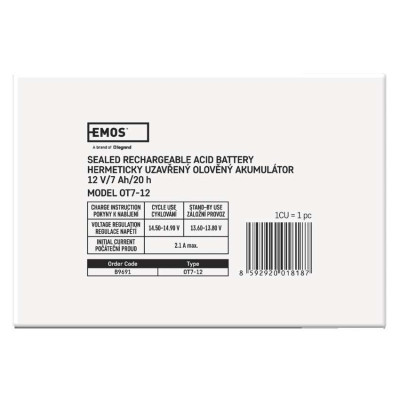 Акумуляторна батарея EMOS B9691, AGM, 12V, 7Ah, fast 4,7mm Акумуляторна батарея EMOS B9691, AGM, 12V, 7Ah, fast 4,7mm