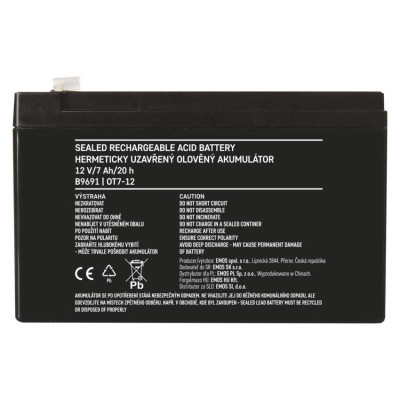 Акумуляторна батарея EMOS B9691, AGM, 12V, 7Ah, fast 4,7mm Акумуляторна батарея EMOS B9691, AGM, 12V, 7Ah, fast 4,7mm