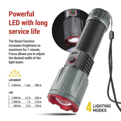 Ліхтар акумуляторний Emos P3122 3000 Lm Li-Ion 5000 mAh метал фокус Ліхтар акумуляторний Emos P3122 3000 Lm Li-Ion 5000 mAh метал фокус