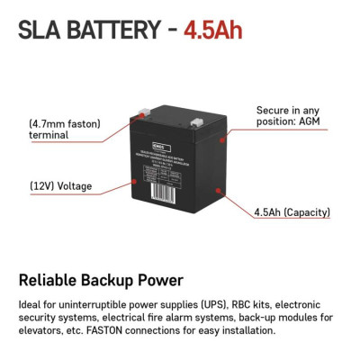 Акумуляторна батарея EMOS B9653, AGM, 12V, 4.5Ah, fast 4,7mm Акумуляторна батарея EMOS B9653, AGM, 12V, 4.5Ah, fast 4,7mm