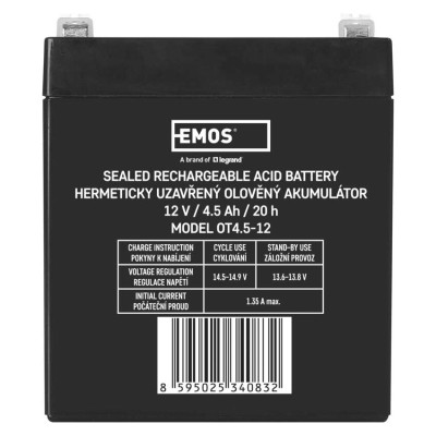 Акумуляторна батарея EMOS B9653, AGM, 12V, 4.5Ah, fast 4,7mm Акумуляторна батарея EMOS B9653, AGM, 12V, 4.5Ah, fast 4,7mm