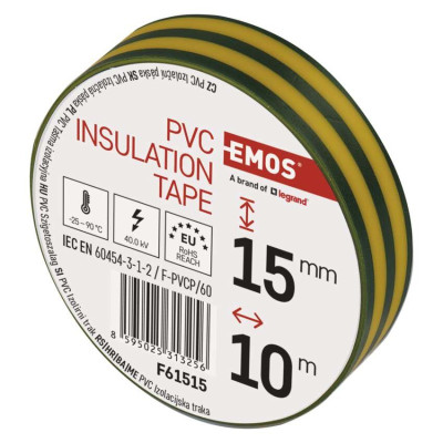 Ізоляційнв стрічка EMOS PVC 15/10 зелений/Y F61515
