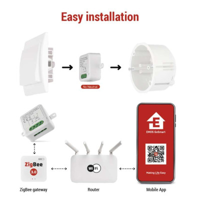 Розумний модуль перемикача EMOS H5103, ZigBee 3.0, 1-канальний не потребує N-проводу