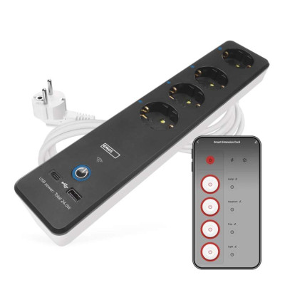 Розумний мережевий подовжувач Emos P1422SM 4 розетки 2 м 1,5 мм² USB-A USB-C Wi-Fi