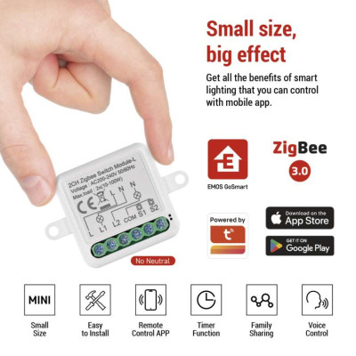 Розумний модуль перемикача EMOS H5104, ZigBee 3.0, 2-канальний Розумний модуль перемикача EMOS H5104, ZigBee 3.0, 2-канальний