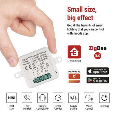 Розумний модуль регулювання яскравості EMOS H5107, ZigBee 3.0, 1-канальний Розумний модуль регулювання яскравості EMOS H5107, ZigBee 3.0, 1-канальний
