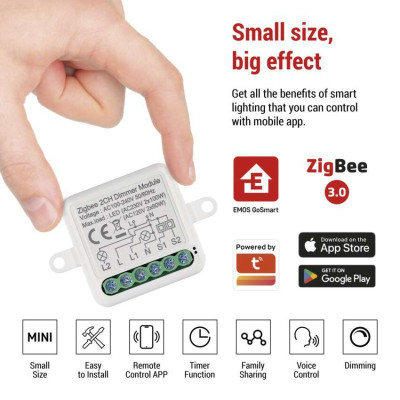 Розумний модуль регулювання яскравості EMOS H5108, ZigBee 3.0, 2-канальний Розумний модуль регулювання яскравості EMOS H5108, ZigBee 3.0, 2-канальний