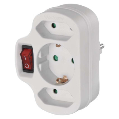 Адаптер розетка EMOS SCHUKO P00282 2× прямокутна + 1× кругла + вимикач