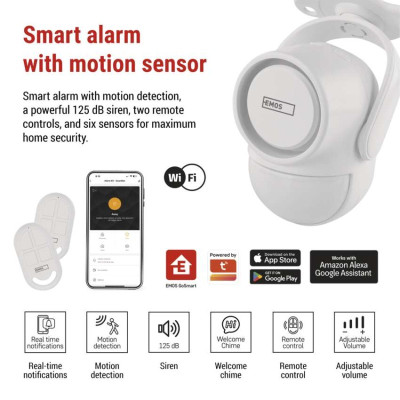 Розумна сигналізація GoSmart EMOS H5030 з датчиком руху, 6 датчиками дверей/вікон, WiFi Розумна сигналізація GoSmart EMOS H5030 з датчиком руху, 6 датчиками дверей/вікон, WiFi