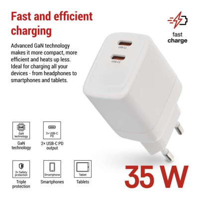 Універсальний USB зарядний пристрій EMOS V03G35 2xUSB-С 15W 220V Універсальний USB зарядний пристрій EMOS V03G35 2xUSB-С 15W 220V